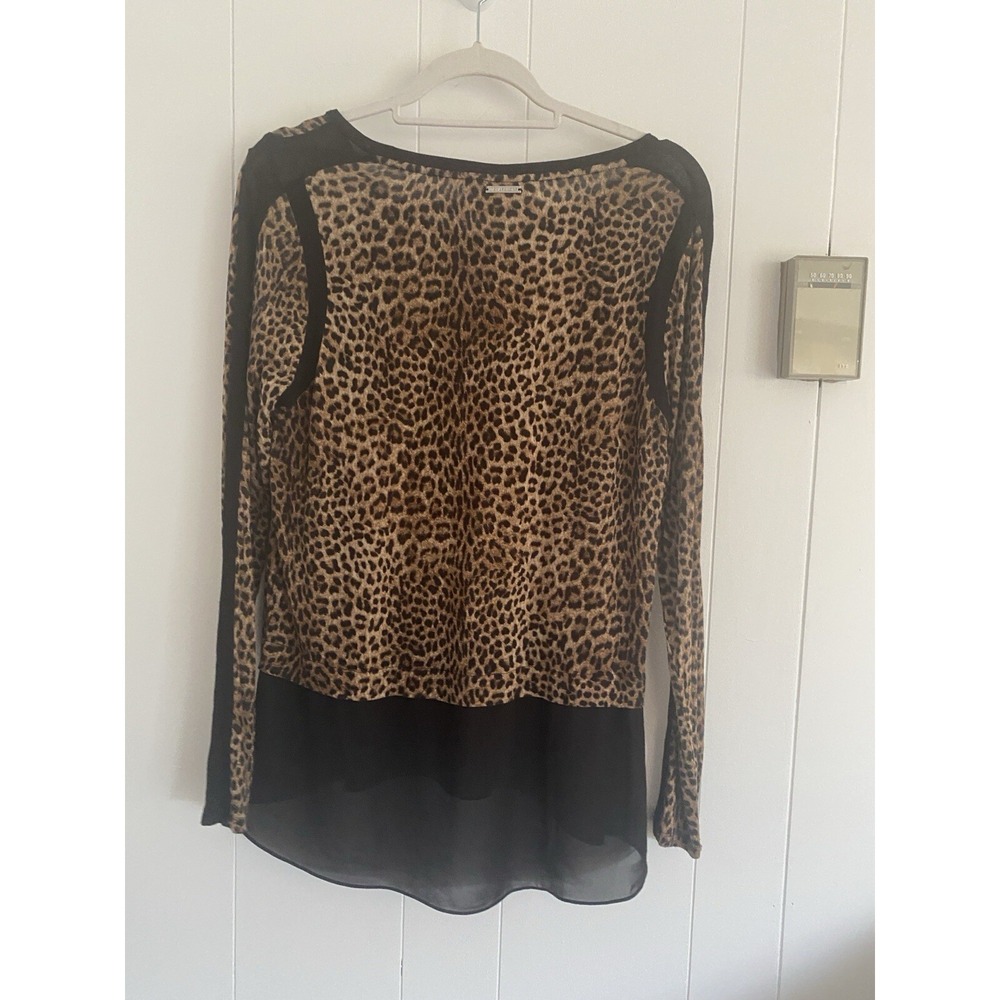 Michael Kors Animal Print Long Sleeve Top With Sheer High Low Hem‎ Size M - Picture 3 of 5